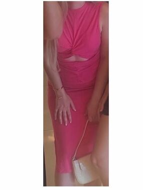 Sleeveless Twist Front Cutout Midi Dress in Hot Pink